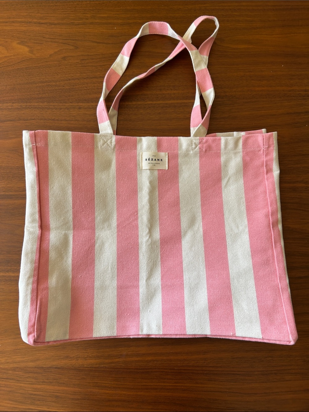Sézane Pink and White Striped Canvas Tote
